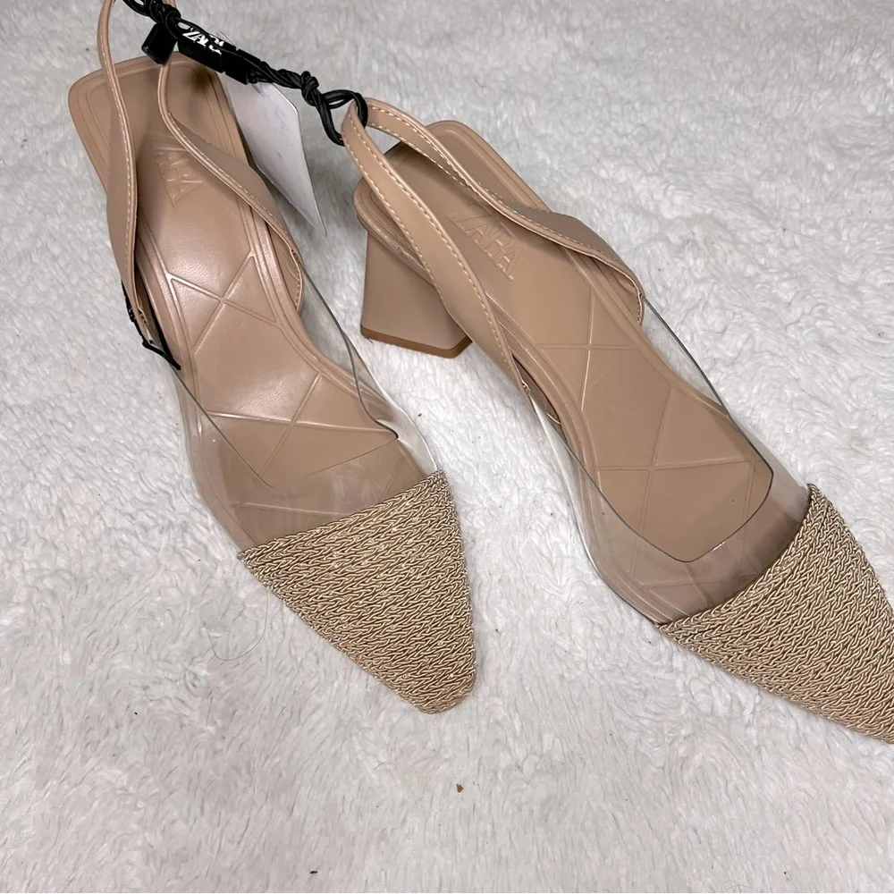 Zara nude/clear pvc straw detail slingback sandals size 6 - Picture 1 of 7